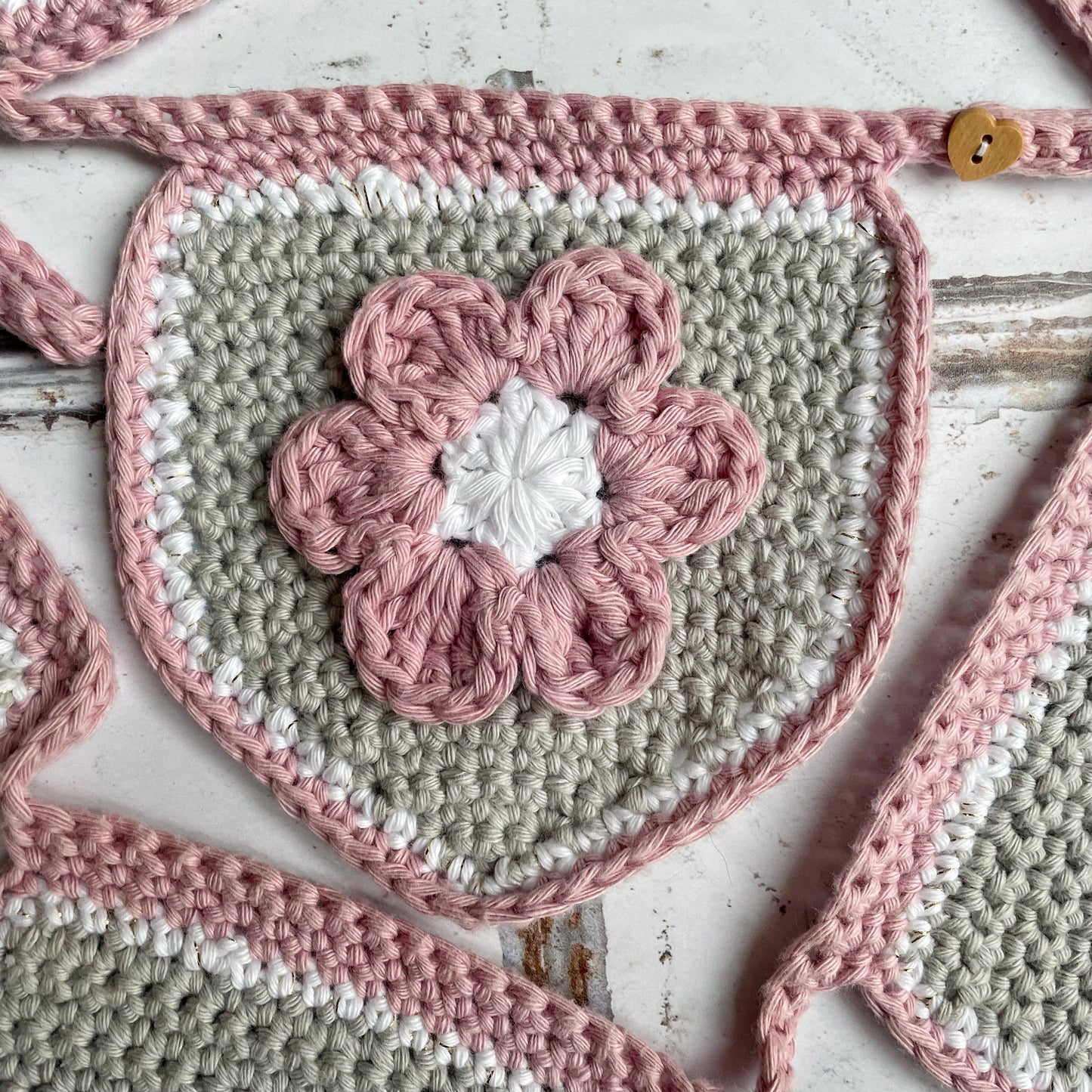 Pink and Grey Personalised Crochet Flower Bunting | Tink and Reu