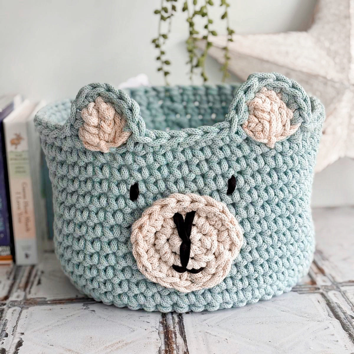 Crochet Bear Nursery Storage Basket | Tink and Reu