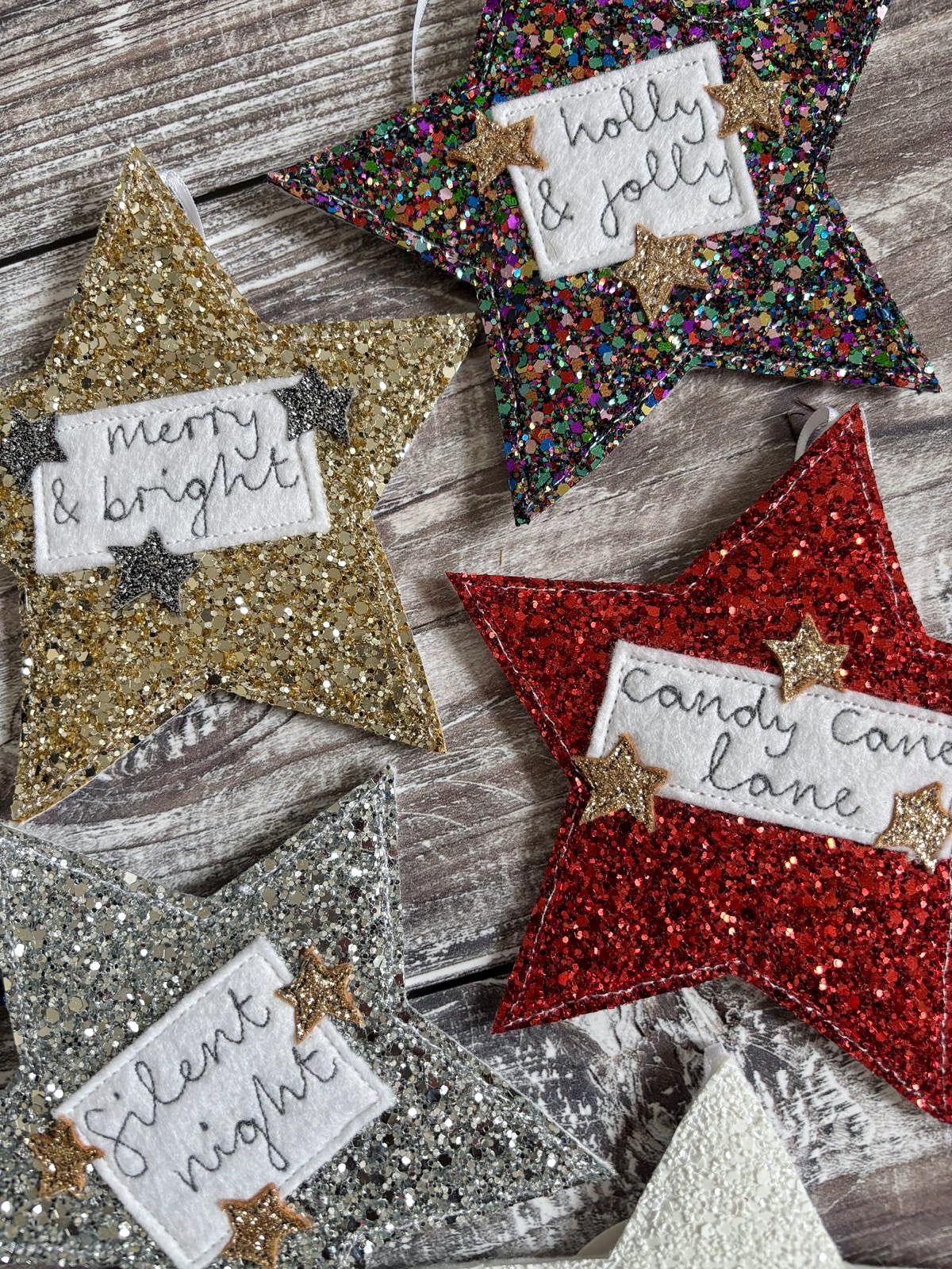 Personalised Glitter Christmas Star Decoration, Tree Decoration, Family Decorations
