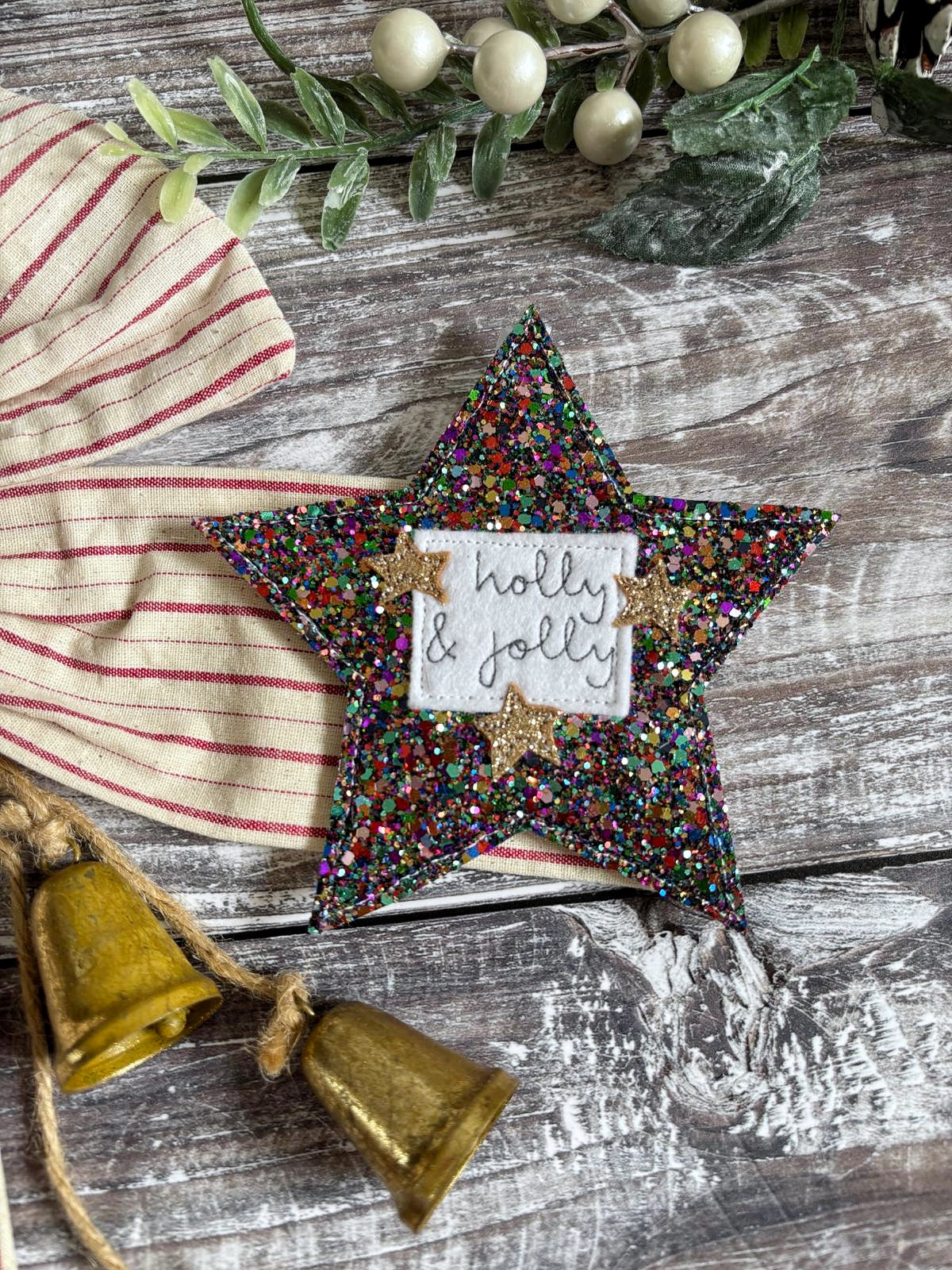 Personalised Glitter Christmas Star Decoration, Tree Decoration, Family Decorations