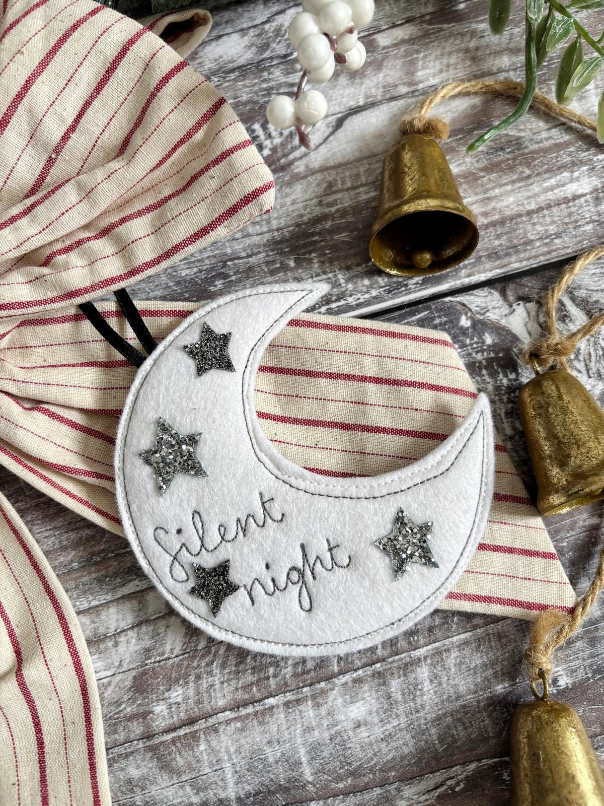 Silent Night White Felt Moon Christmas Tree Decoration