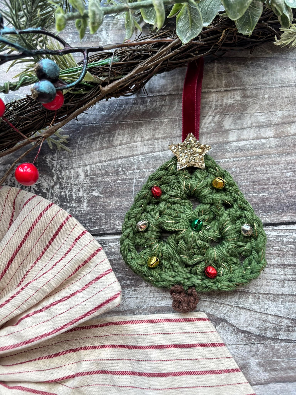 Crochet Christmas Tree Decoration With Bells