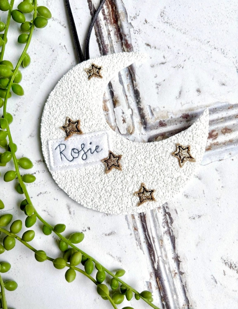 Personalised Glitter Moon Decoration | Tink and Reu