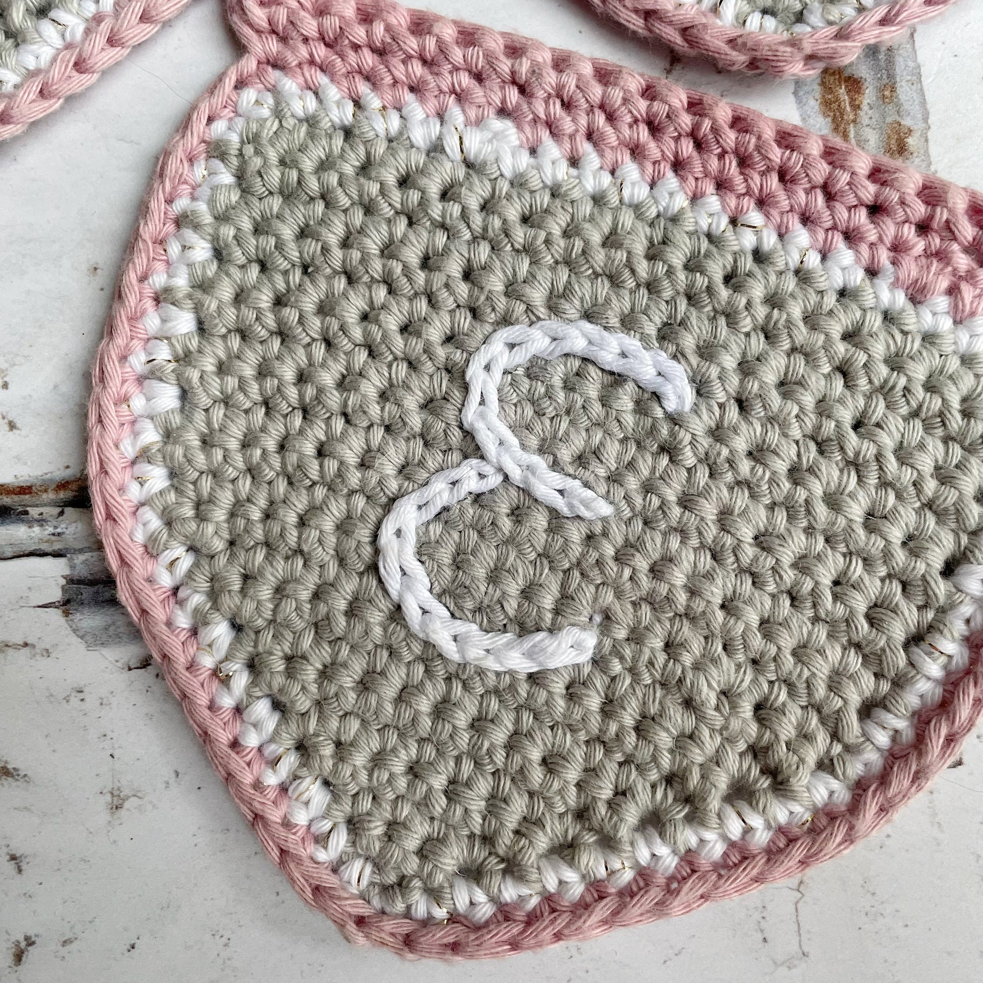 Pink and Grey Personalised Crochet Flower Bunting | Tink and Reu
