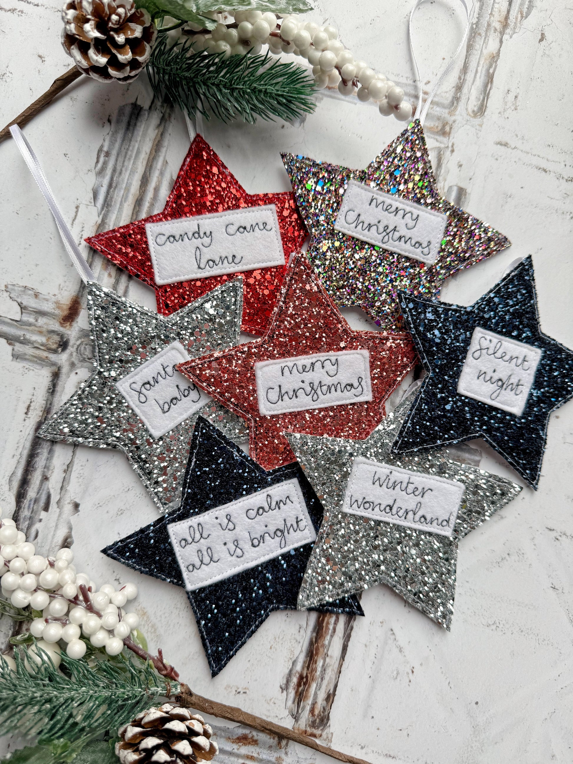 Personalised Glitter Christmas Star Decoration | Tink and Reu