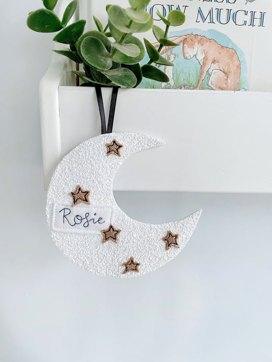 Personalised Glitter Moon Decoration | Tink and Reu