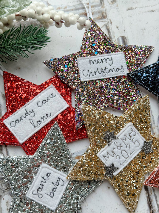 Personalised Glitter Christmas Star Decoration | Tink and Reu