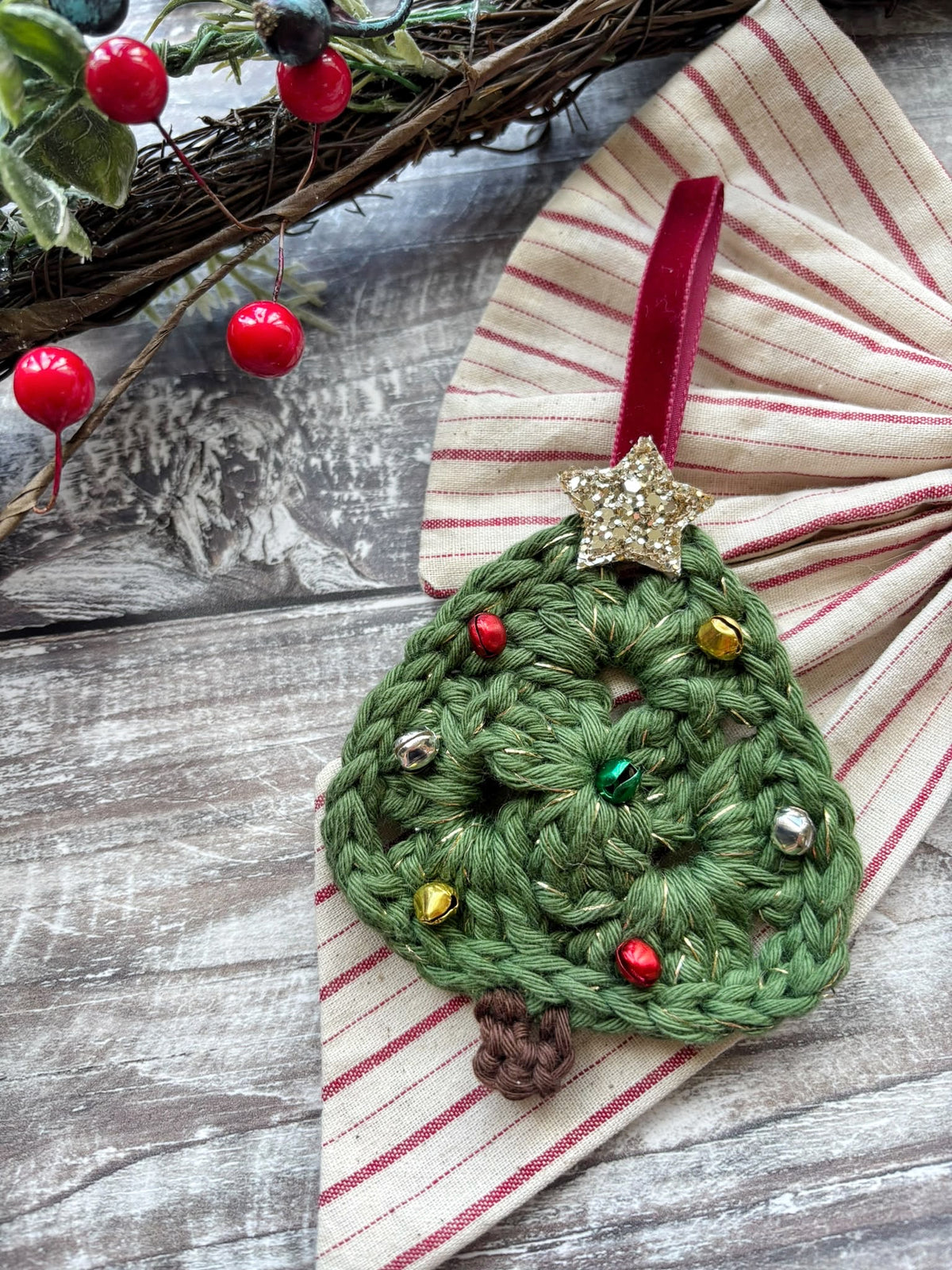 Crochet Christmas Tree Decoration With Bells