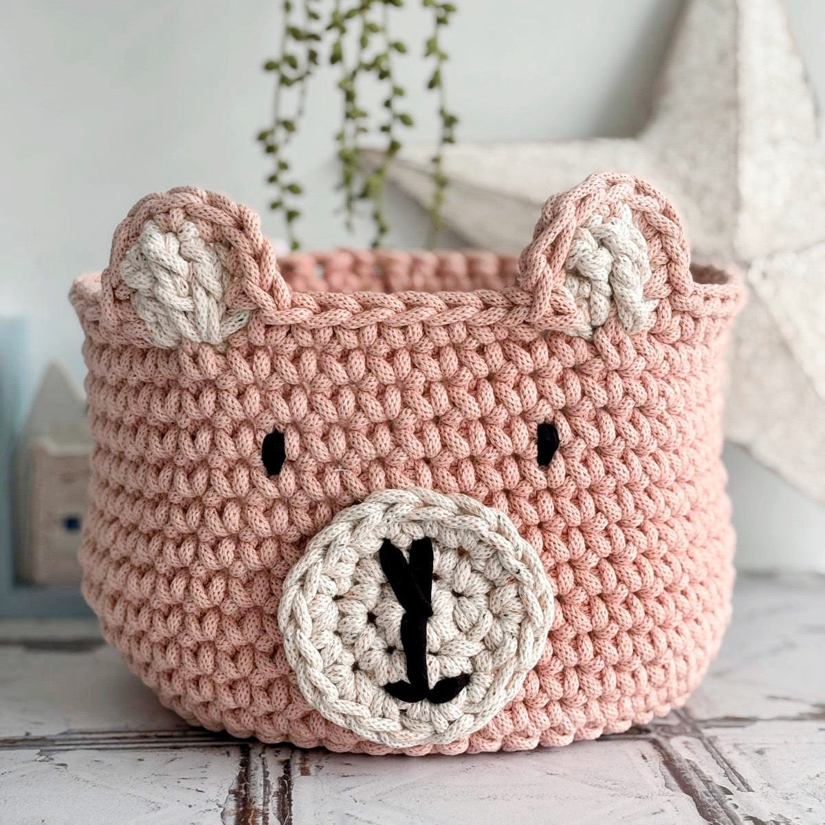 Crochet Bear Nursery Storage Basket | Tink and Reu 