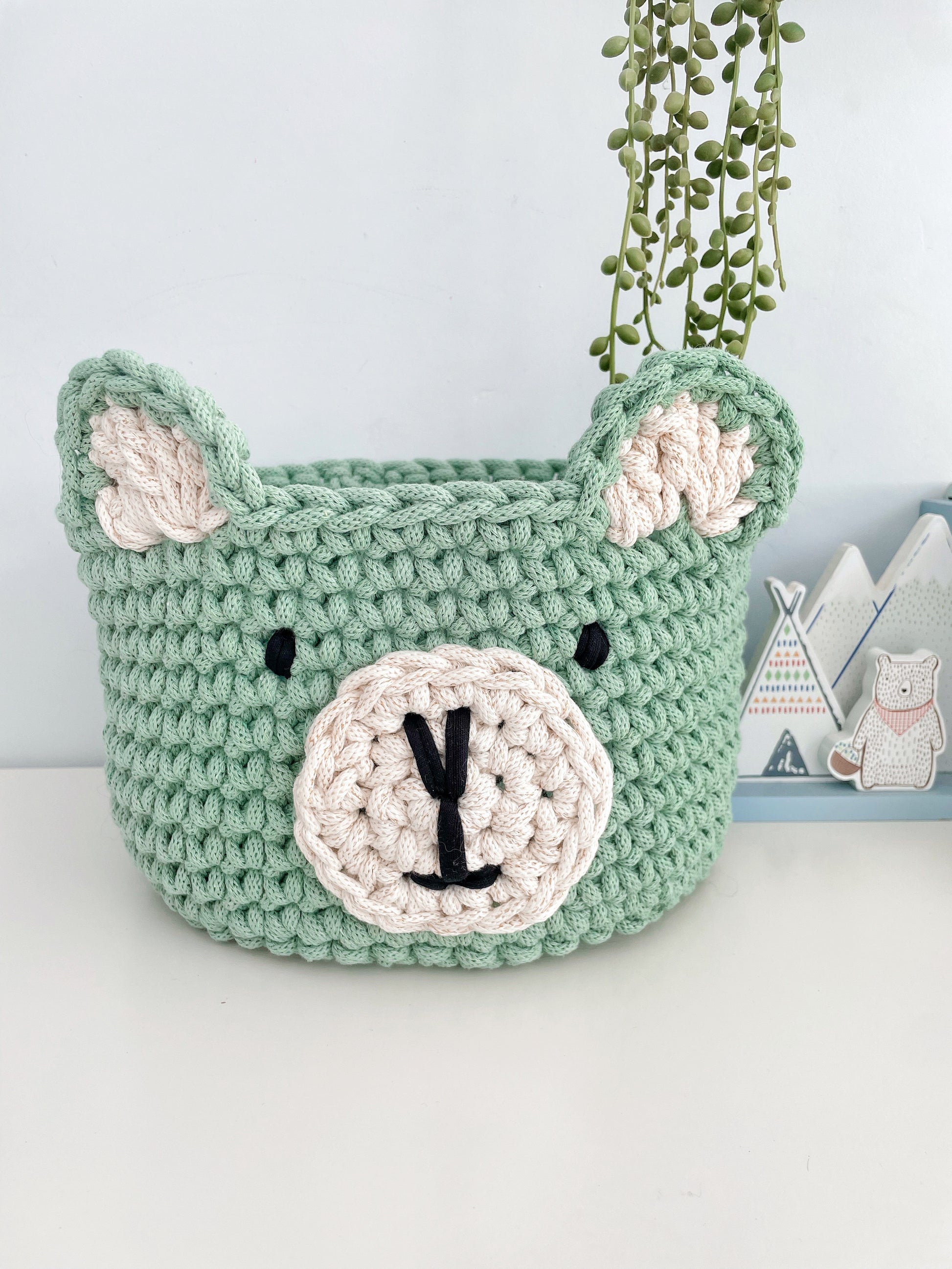 Crochet Bear Nursery Storage Basket | Tink and Reu 