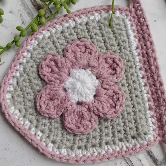 Pink and Grey Personalised Crochet Flower Bunting | Tink and Reu